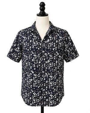 DKNY Men's Large Navy Floral Print Short Sleeve Button Up Camp Shirt Casual